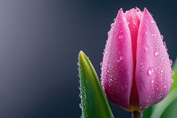 Beautiful flower bud ready to bloom adorned with dewdrops under soft light in spring