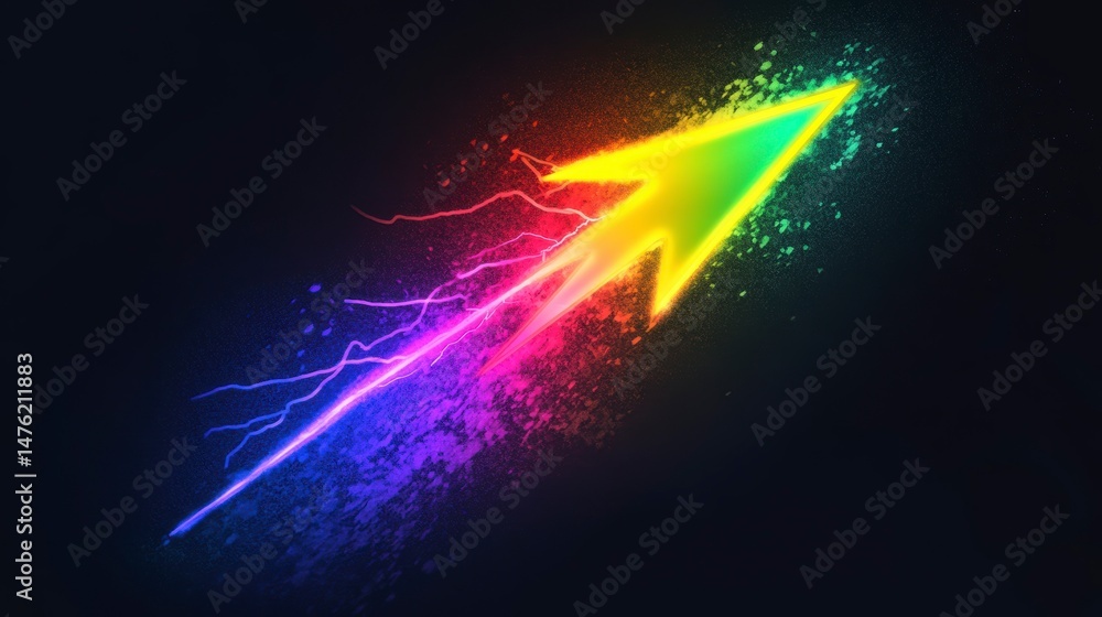 Poster a vibrant, multicolored arrow with lightning trails, symbolizing growth and progress.