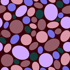 Bright abstract geometric mosaic seamless pattern Multicolor transparent layered ovals, circles, rounded shapes, pebbles