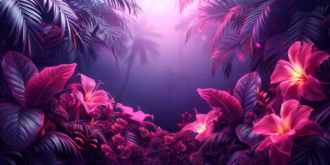 Neon Tropical Background. Generated AI