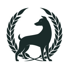 Elegant Silhouette of a Dog within a Laurel Wreath