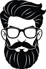 Stylized Man Face, Black and White Vector Illustration