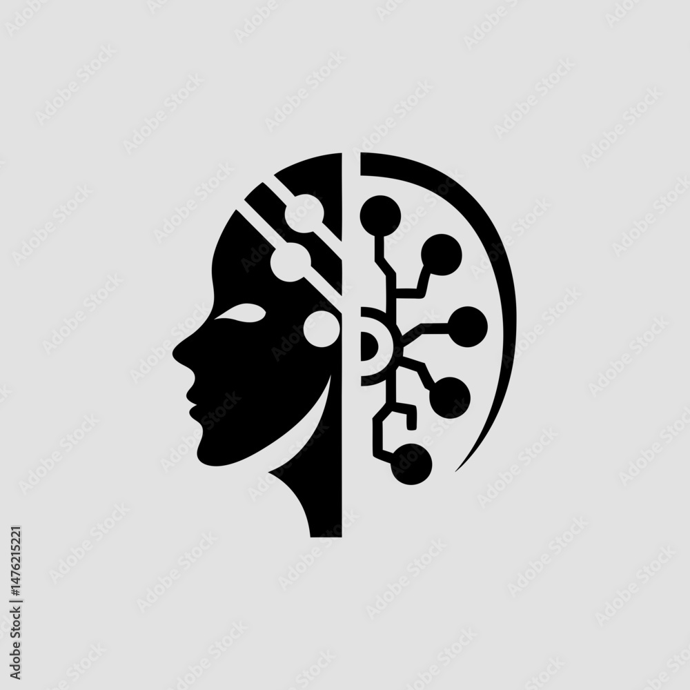 Aufkleber artificial intelligence symbol combining human form and circuit board design concept