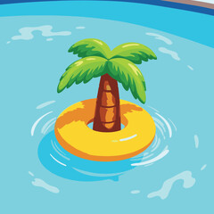 Tropical palm tree drink holder floating in serene pool, summer vibes