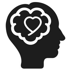 Conceptual silhouette design of a brain with heart symbolic of love and mental health