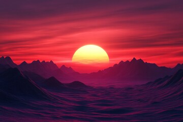 Fiery Sunset Over Mountain Range (2)