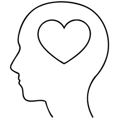 Human head silhouette with heart symbol flat vector design icon illustration