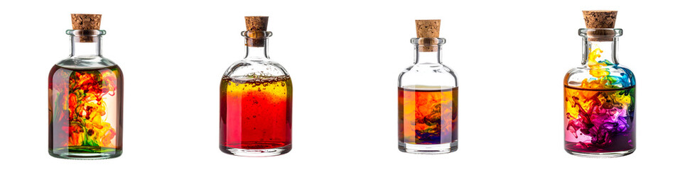 Colorful Ink in Glass Bottle Transparent Background PNG set