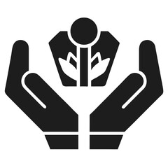 Simple stylized representation of hands holding symbol design with transparency