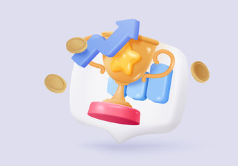 3D stock trading graph report for statistic market in bubble icon. Sell and buy money cash and exchange with finance business, analyzing investment. 3d bank trading icon vector render illustration