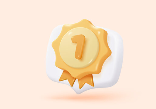 3d winner medal with star and ribbon on certificate. Quality guarantee of product champion award with cartoon minimal style. 3d winning rating icon vector rendering illustration