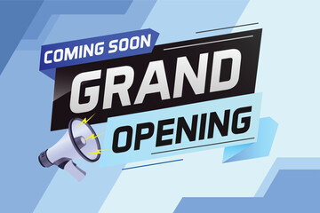 Obraz premium coming soon grand opening word concept vector illustration with megaphone and 3d, web, mobile app, poster, banner, flyer, background, gift card, coupon, label, wallpaper 