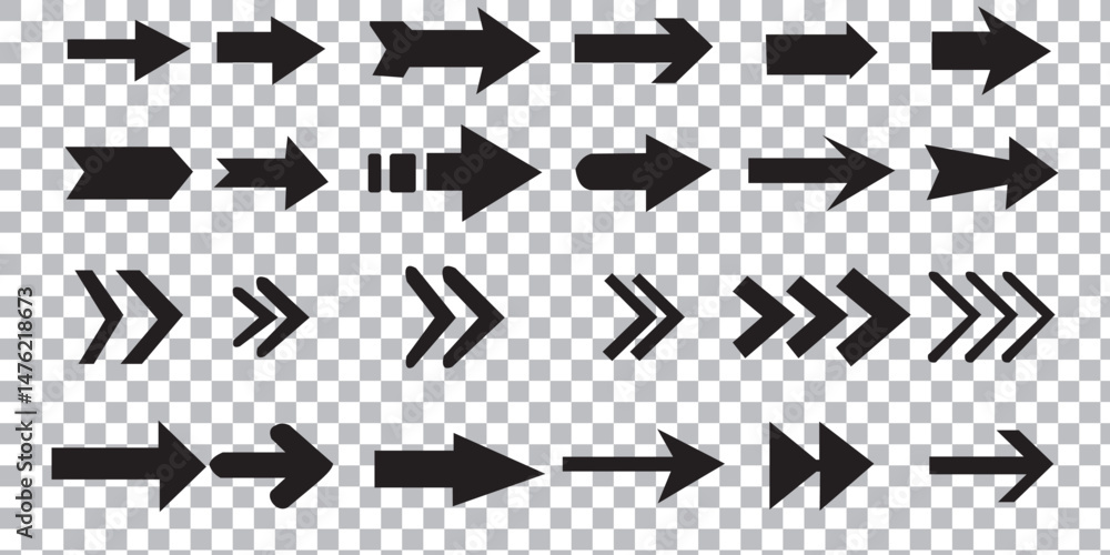 Poster set arrow icons. collection different arrows sign. set different cursor arrow direction symbols in f