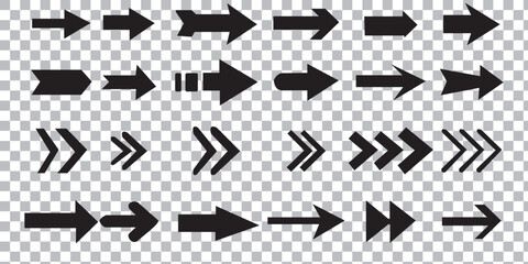 Set arrow icons. Collection different arrows sign. Set different cursor arrow direction symbols in flat style. Black arrows icons eps 10 vector
