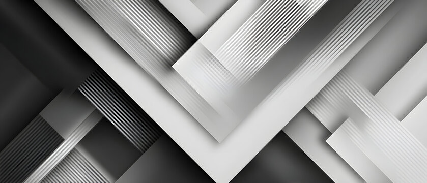 Dynamic black and white geometric abstract background, layered shapes and lines perfect for corporate banners, website design, print collateral and fashion advertising