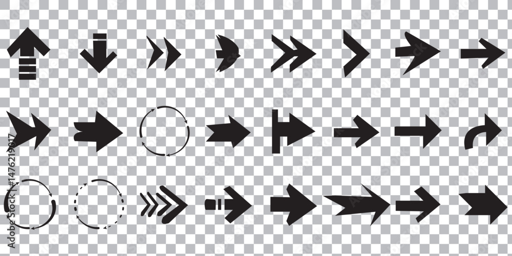 Poster set arrow icons. collection different arrows sign. set different cursor arrow direction symbols in f
