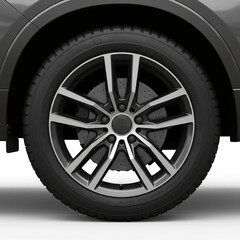 Fototapeta premium Car Wheel and Tire Close-up on White Background