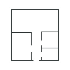 Floorplan simple icon room flat apartment line drawing, floor plan project, symbol. Technical architecture draw. Structure shape, build layout with doors and windows.