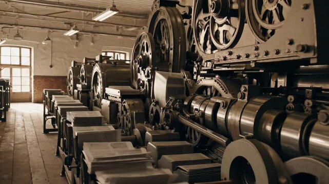Antique printing press working in a workshop
