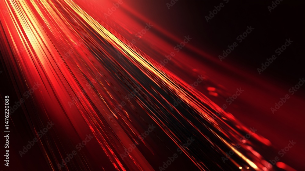 Poster bold red background with dynamic streaks and abstract lighting effects creating an energetic and pow