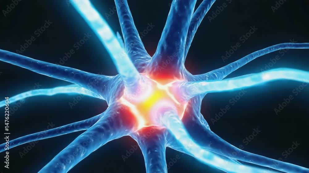 Poster glowing neuron network: microscopic view of neural connections