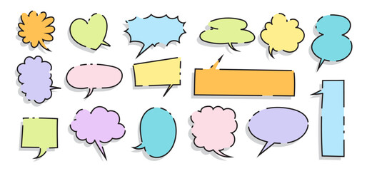 Set of Colorful speech bubbles in Hand-drawn style , chatting box, message box, think balloon, speak bubble, cartoon elements vector illustration