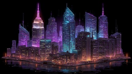 Obraz premium Neon Metropolis: A Cyberpunk Cityscape at Night