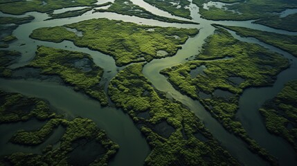 Mangrove swamp Aerial view of the river.