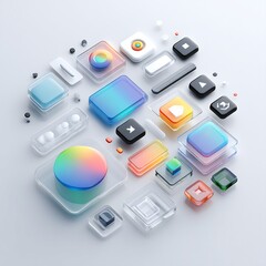 Fototapeta premium Gradient interface elements assortment forming a circle on neutral background