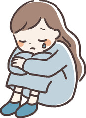 Sad woman sitting and crying – hand-drawn illustration
