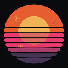 Retro sunset design with a warm palette and geometric elements for a vintage aesthetic