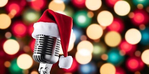 Vintage Microphone with Santa Hat Holiday Lights
