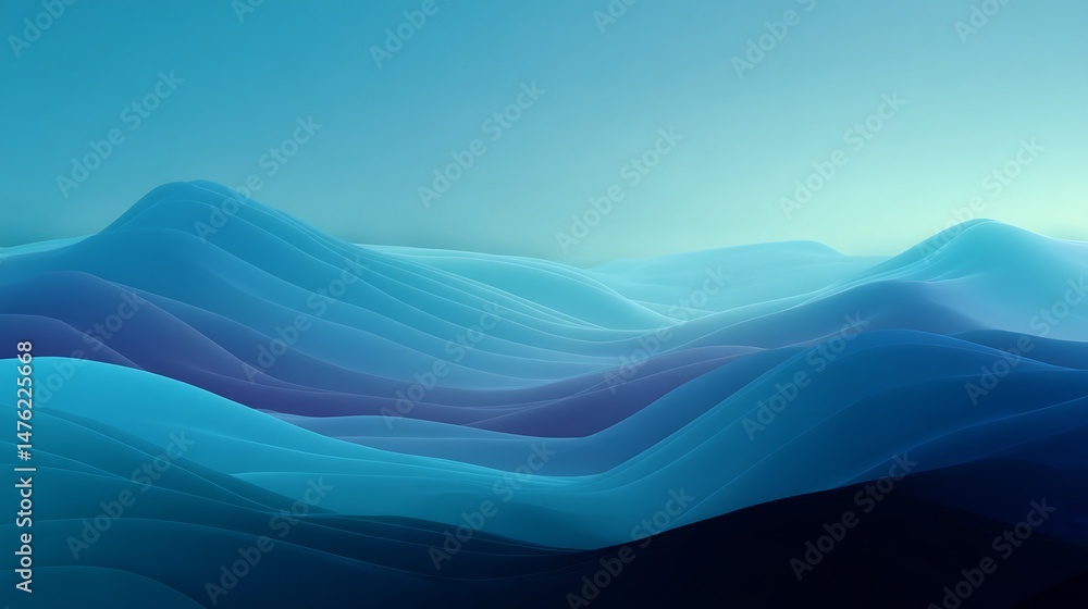 Poster calming blue background with soft waves and gradient sky evoking a peaceful and serene atmosphere ov