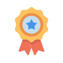 Flat design award badge illustration with ribbon and star