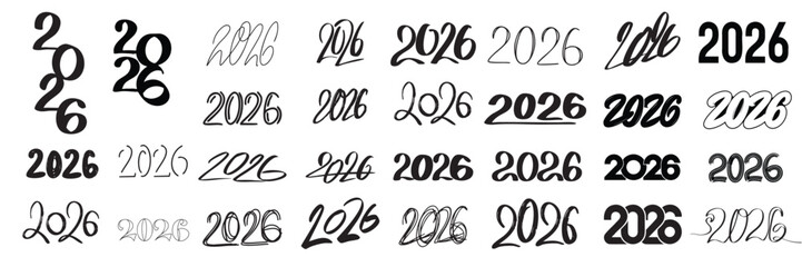 Big Set of 2026 Number. Hand Drawn Vector Art.