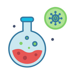 Beaker and virus icon on black background flat style