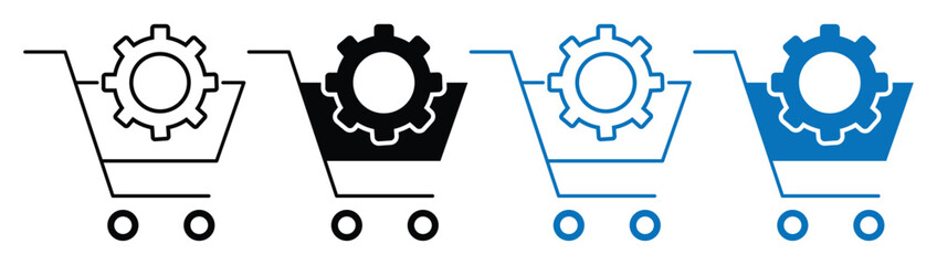 setting product shopping cart icon set, shopping cart setting icon vector symbol.