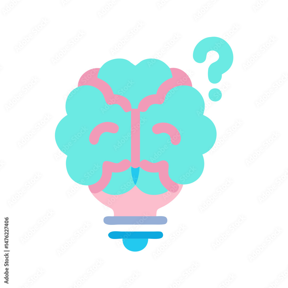 Poster creative idea lightbulb brain with question mark graphic design