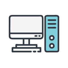 Cartoon computer illustration with monitor and tower on black