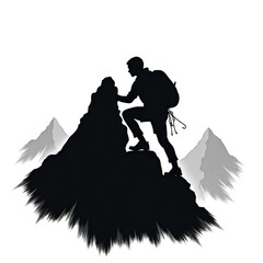 Silhouette of a man climbing a mountain.