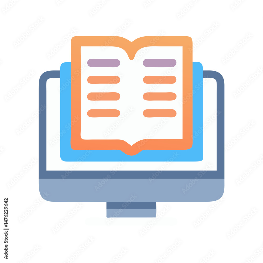 Poster computer monitor displaying an open book icon illustration