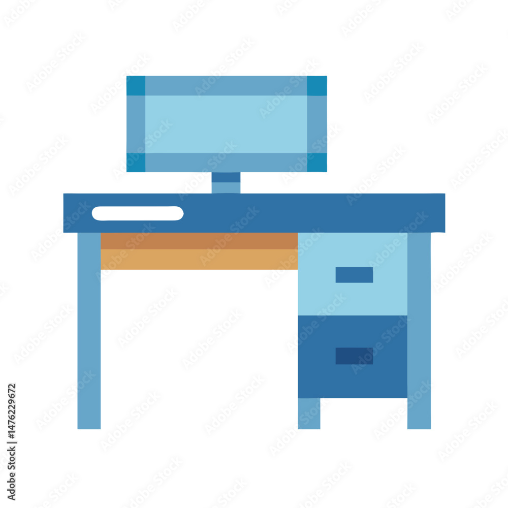 Poster pixel art desk with computer screen on a black background
