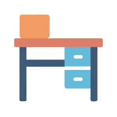 Flat design study desk with drawers and chair illustration