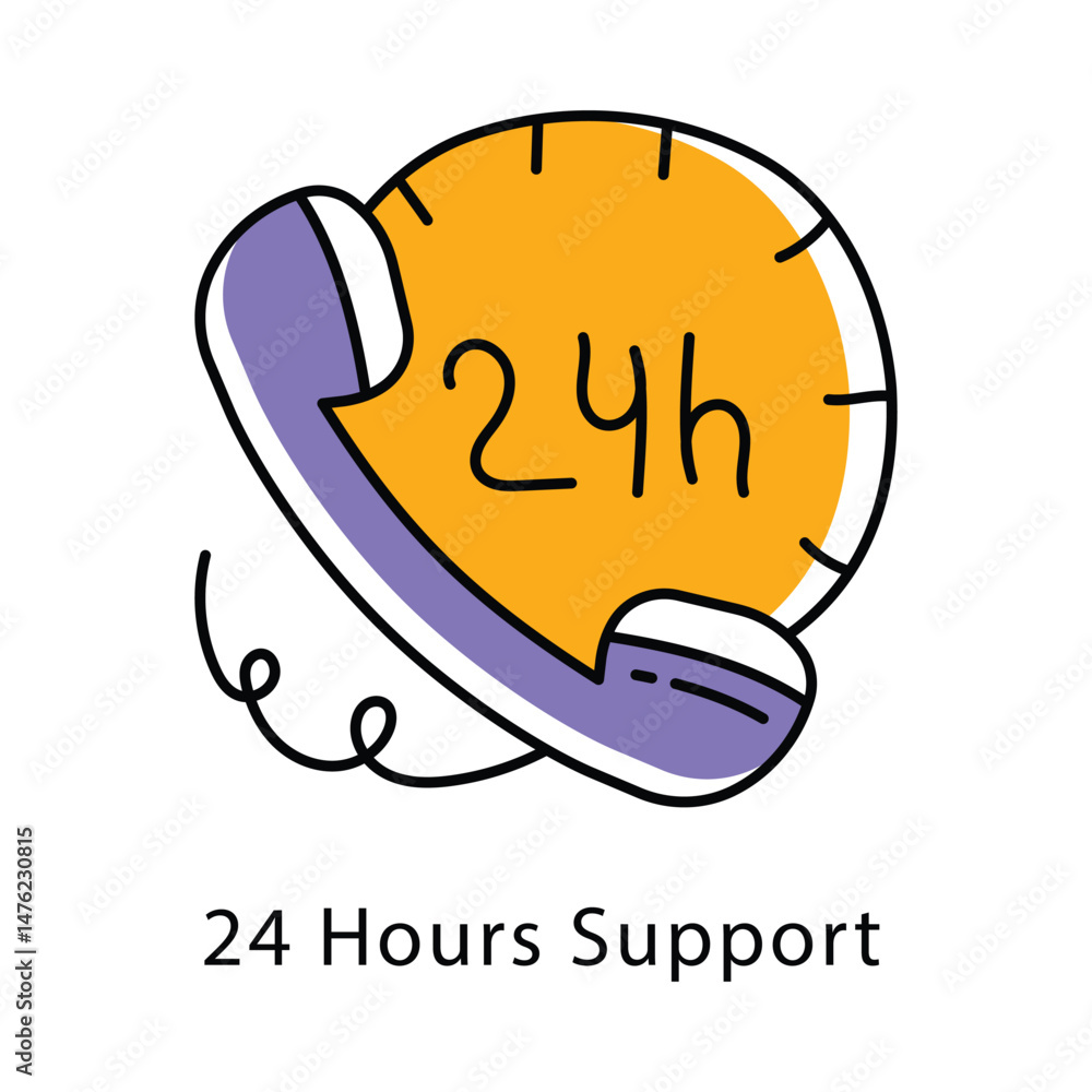 Poster 24 hours support vector filled outline style icon. eps 10 file