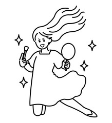 美容に情熱を注ぐ女性のイメージイラスト　線画のみ