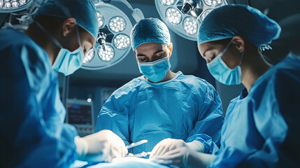 Medical professionals in operation room performing surgical procedure.