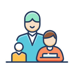 Stylized family portrait graphic in bold and bright colors