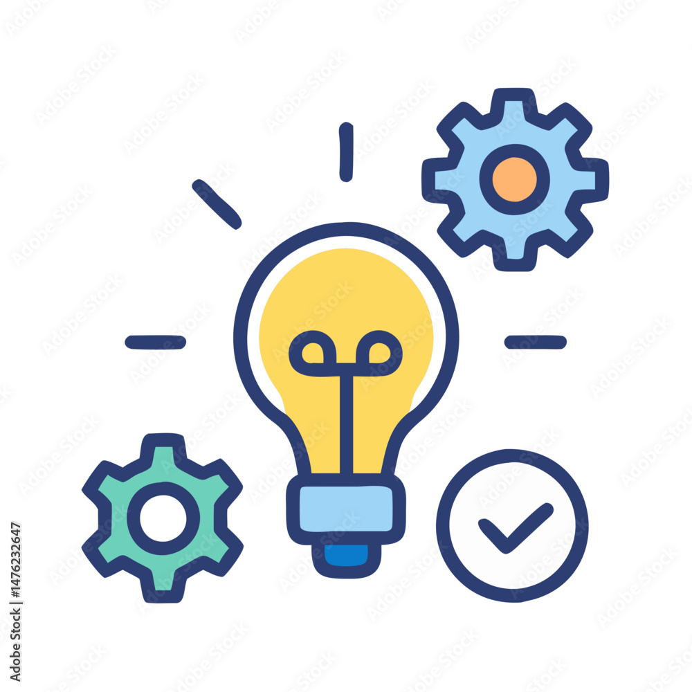 Poster idea generation and process improvement lightbulb and gears concept