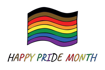 Colorful Gay pride flag Happy pride day LGBTQ community Pride Month Vector hand drawn doodle for posters, stickers, logo, cards