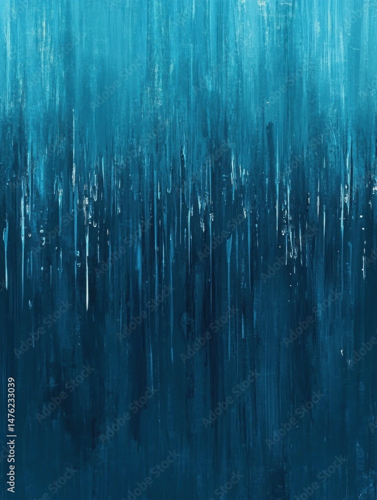 Poster abstract painting of blue gradient with vertical strokes and drips in studio shot for art background